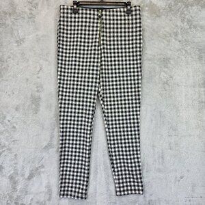 Zara Pants Womens XL Black White Gingham Check Stretch Skinny Ankle Zip Front
